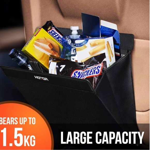 ✨NWOT✨Hotor Black Compact Car Trash Can With Bags Foldable Faux Leather - Picture 5 of 9